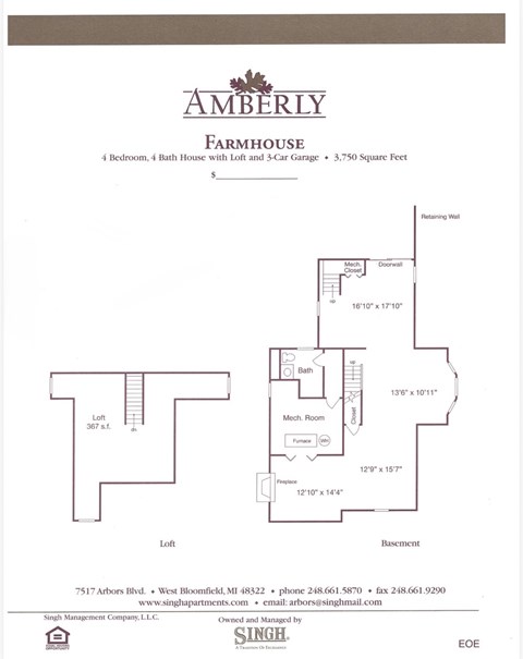 Floor plan for 4 beds, 4 baths, 3750 sqft